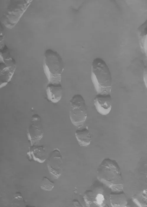 Framed Print : Footprints on snow, view from above Framed Print : Footprints on snow, view from above