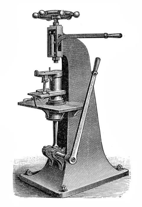 Framed Print : Footwear manufacturing, Heading machine Framed Print : Footwear manufacturing, Heading machine