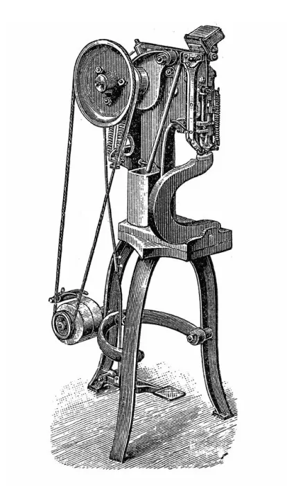 Framed Print : Footwear manufacturing, Hole and Grommet inserting machine Framed Print : Footwear manufacturing, Hole and Grommet inserting machine