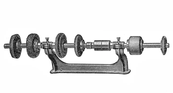 Framed Print : Footwear manufacturing, polishing machine