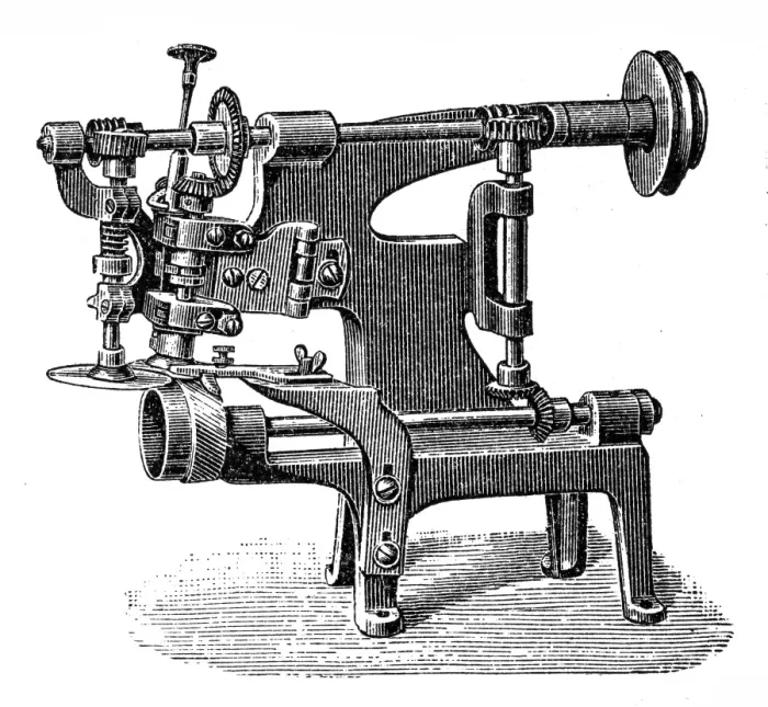 Framed Print : Footwear manufacturing, sharpening machine Framed Print : Footwear manufacturing, sharpening machine