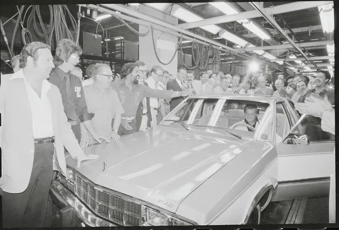 Framed Print : Ford Employees Working on Car Framed Print : Ford Employees Working on Car