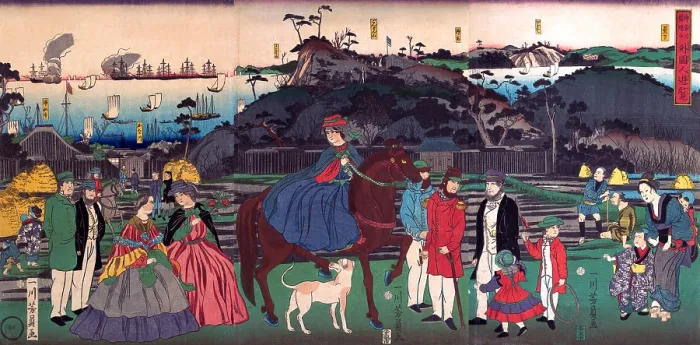 Framed Print : Foreigners Visiting the Famous Site of Mt. Gongen in Kanagawa Framed Print : Foreigners Visiting the Famous Site of Mt. Gongen in Kanagawa