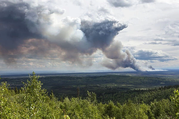 Forest fire after lightning stroke, south of Fairbanks, Alaska, United States