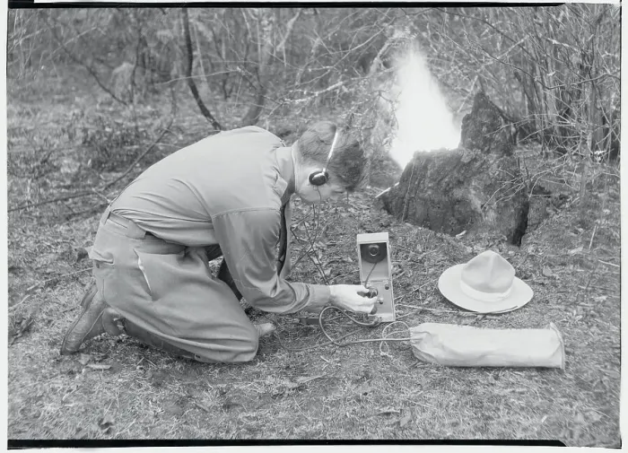 Framed Print : Forest Serviceman Demonstrating Portable Radio Framed Print : Forest Serviceman Demonstrating Portable Radio