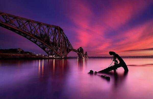 Forth Rail Bridge at sunset, Scotland