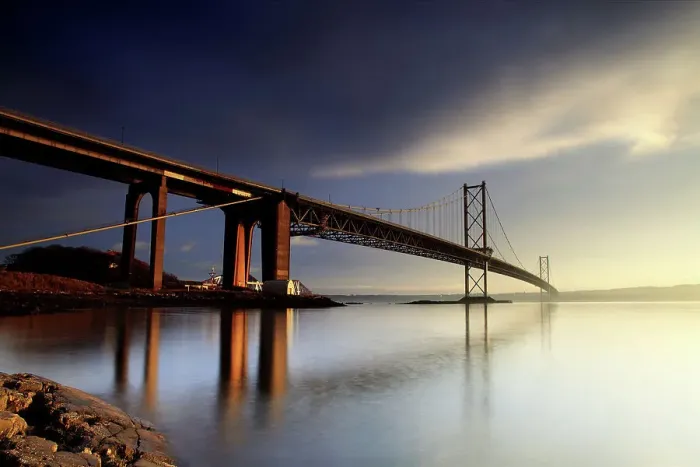 Framed Print : Forth road suspension bridge river edinburgh