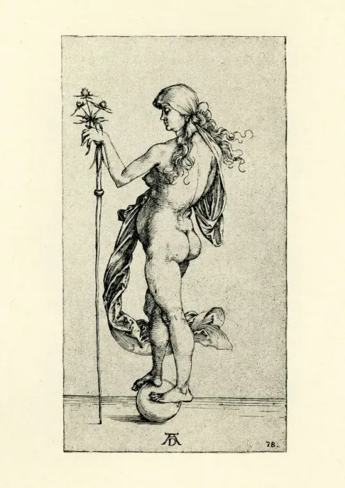 Framed Print : Fortune. Vintage engraving by Albrech Durer, showing Fortune Framed Print : Fortune. Vintage engraving by Albrech Durer, showing Fortune
