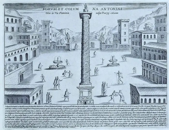 Framed Print : Forum Et Columna Antonini, Olim In Via Flaminia Uuglo Piazza Colomna, Forum and Column of Antoninus, Historic Rome, Italy, digital reproduction of an original 17th century artwork, original date unknown