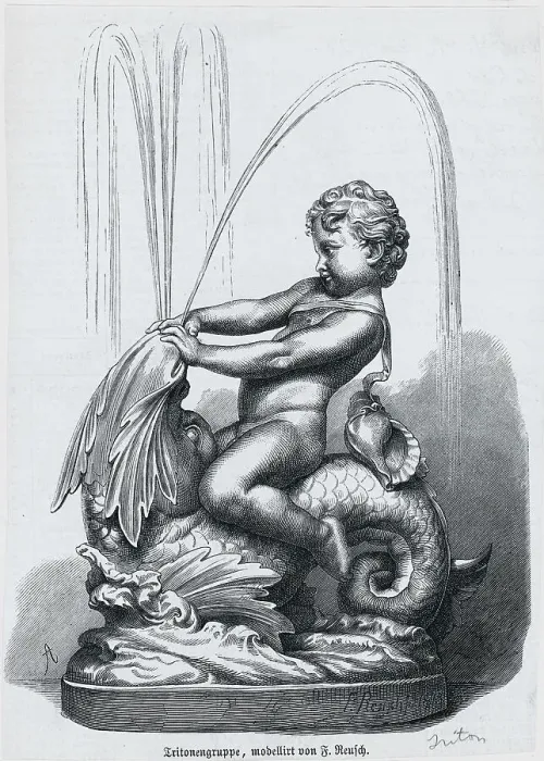 Framed Print : Fountain with Mythological Character Triton Framed Print : Fountain with Mythological Character Triton