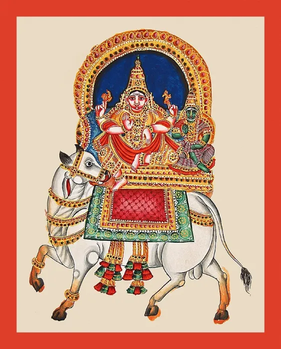 Framed Print : Four-armed Shiva with Parviti on Nandí's back Framed Print : Four-armed Shiva with Parviti on Nandí's back