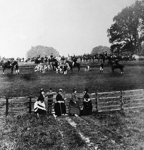 Fox Hunt. 1868: A fox hunting party gathered in a field