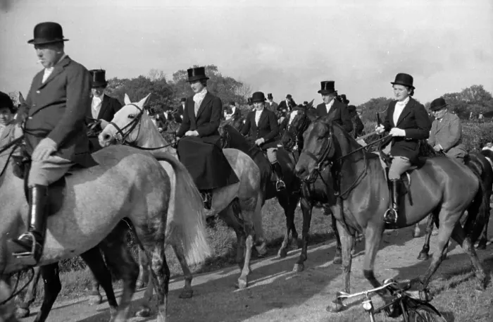 Framed Print : Fox Hunt. 19th November 1938: Women ride side saddle or astride in the fox hunt Framed Print : Fox Hunt. 19th November 1938: Women ride side saddle or astride in the fox hunt