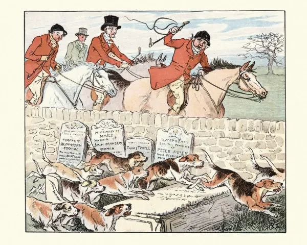 Victorian Fox Hunting Print: Hounds in Graveyard. Art Prints