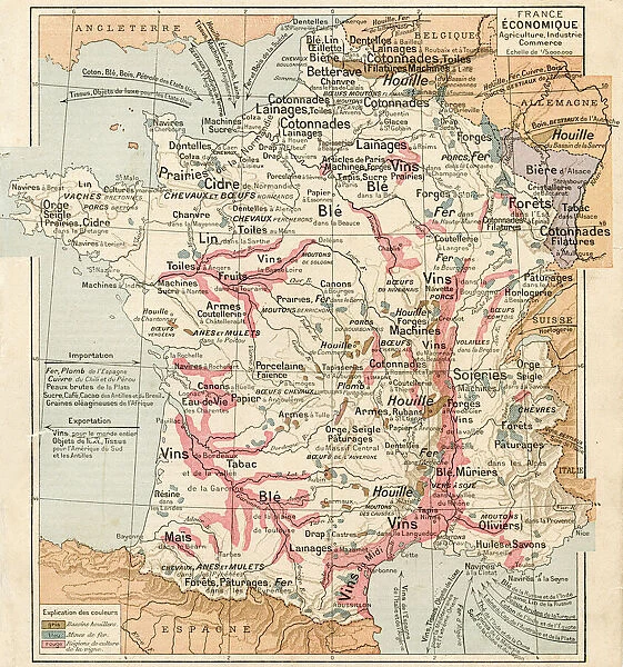 France Agriculture, industry Commerce map 1887
