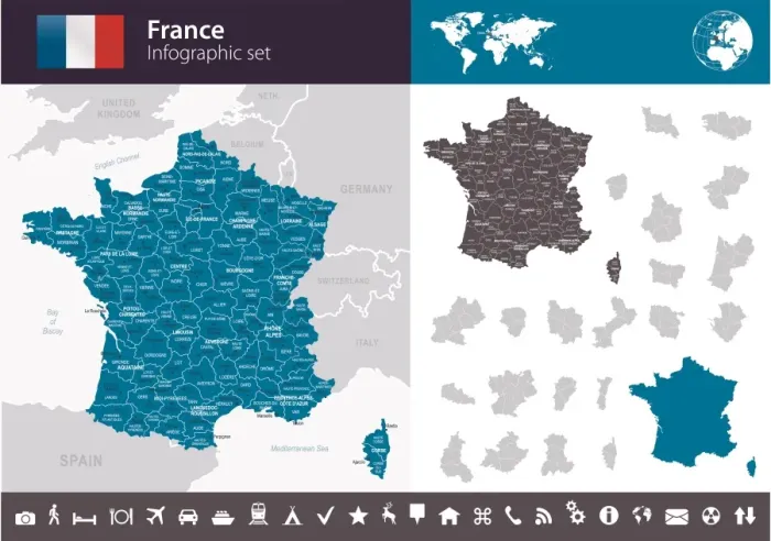 Framed Print : France - Infographic map - illustration Framed Print : France - Infographic map - illustration