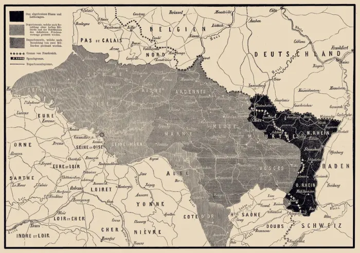 Framed Print : France. Map of the evacuation of the German army and the ceded parts of the country
