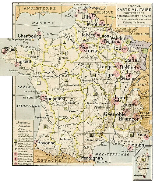 France military and fortress map 1887