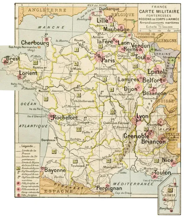 Framed Print : France military and fortress map 1887 Framed Print : France military and fortress map 1887