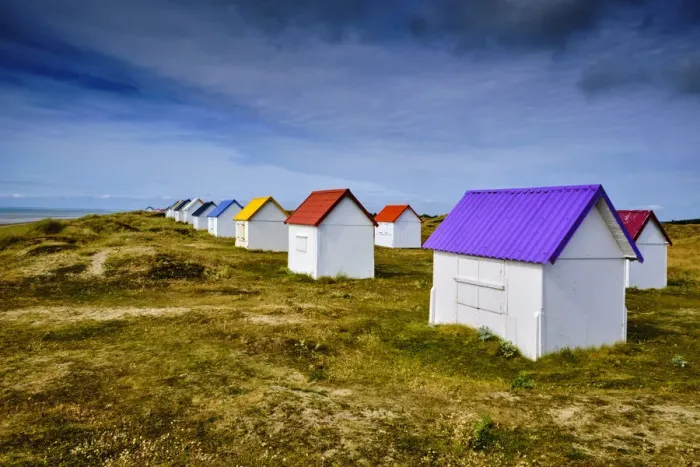Framed Print : France, Normandy, Manche department, Gouville-sur-Mer, the beach huts of Gouville Framed Print : France, Normandy, Manche department, Gouville-sur-Mer, the beach huts of Gouville