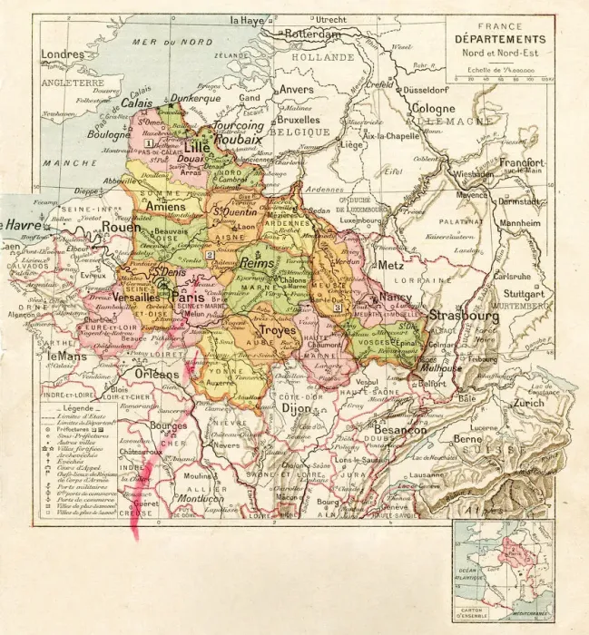 Framed Print : France north and north east regions map 1887 Framed Print : France north and north east regions map 1887