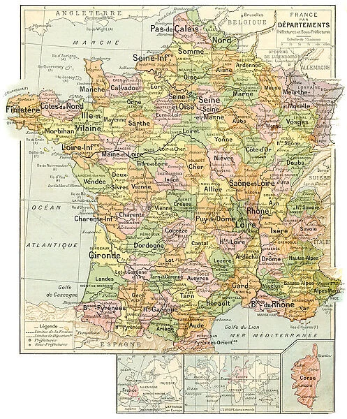 France prefectures and sub prefectures map 1887