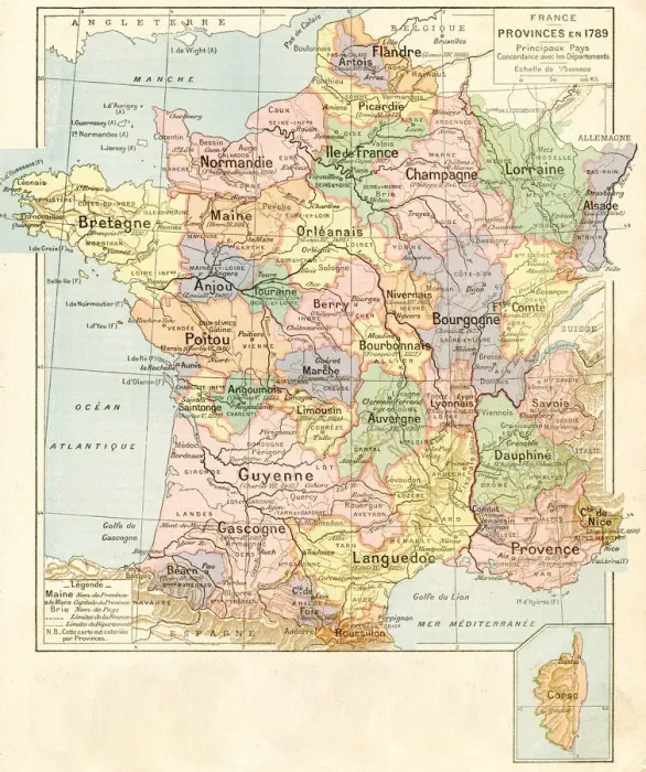 Framed Print : France provinces map 1887