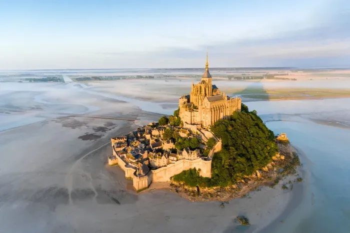 Framed Print : France from the sky : Mont Saint-Michel during the sunrise