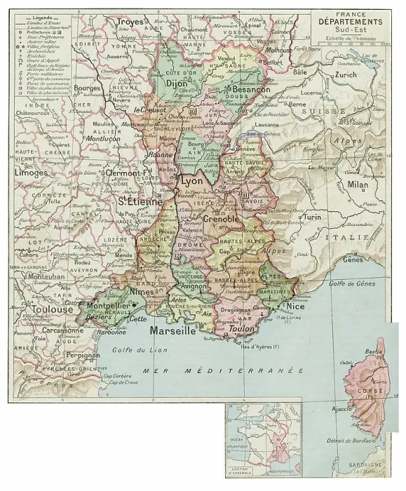 Framed Print : France south east regions map 1887 Framed Print : France south east regions map 1887