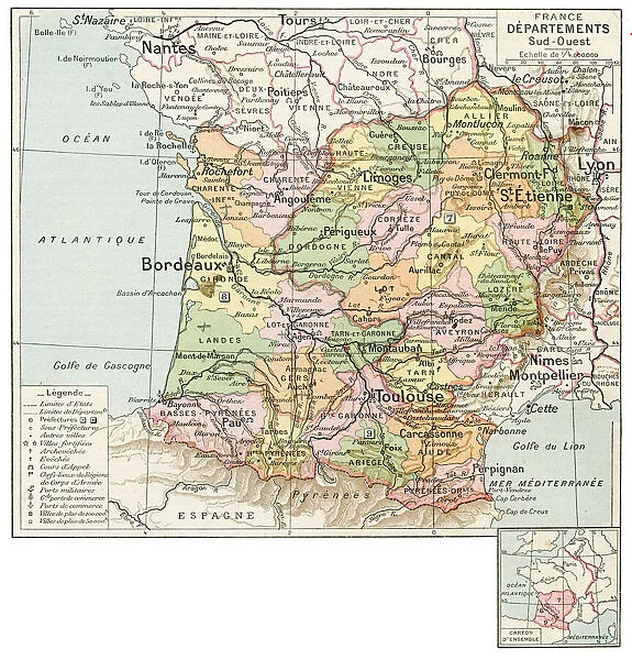 France south west regions map 1887