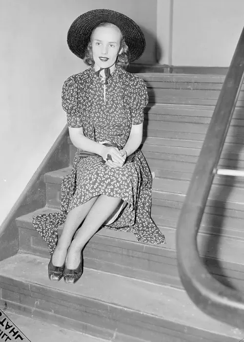 Framed Print : Frances Farmer Seated on Stairwell Framed Print : Frances Farmer Seated on Stairwell