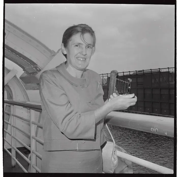 Framed Print : Frances Kelsey Standing on Ship Deck