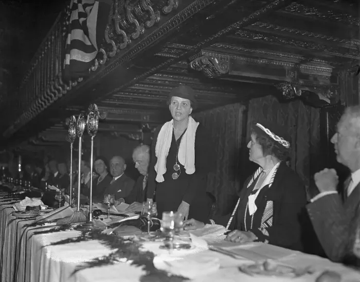 Framed Print : Frances Perkins Speking st Mobilization Rally of the Crusade for Children