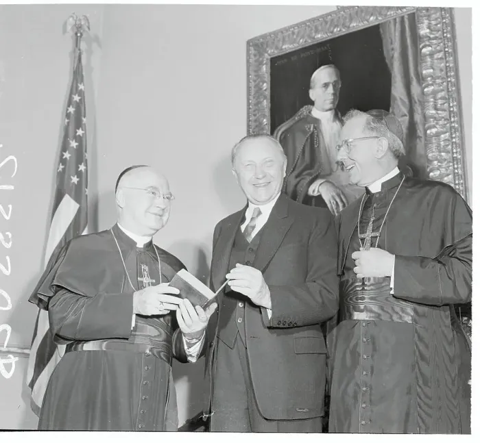 Framed Print : Francis Cardinal Spellman Presenting Bible to Konrad Adenauer Framed Print : Francis Cardinal Spellman Presenting Bible to Konrad Adenauer