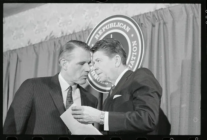 Framed Print : Francis Sargent Speaking with Ronald Reagan Framed Print : Francis Sargent Speaking with Ronald Reagan