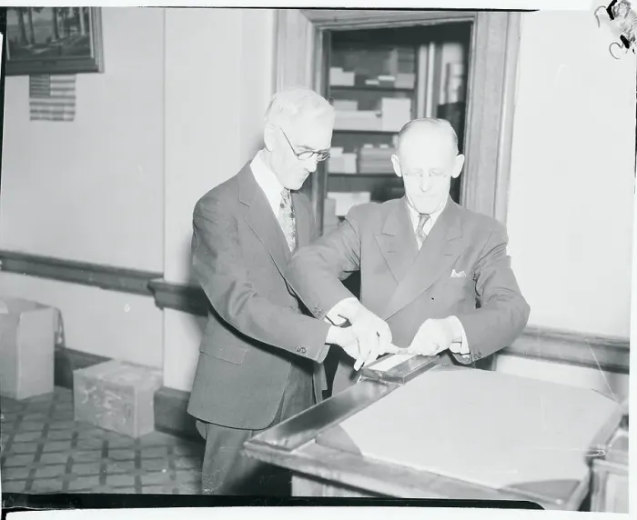 Framed Print : Francis Townsend Being Fingerprinted Framed Print : Francis Townsend Being Fingerprinted
