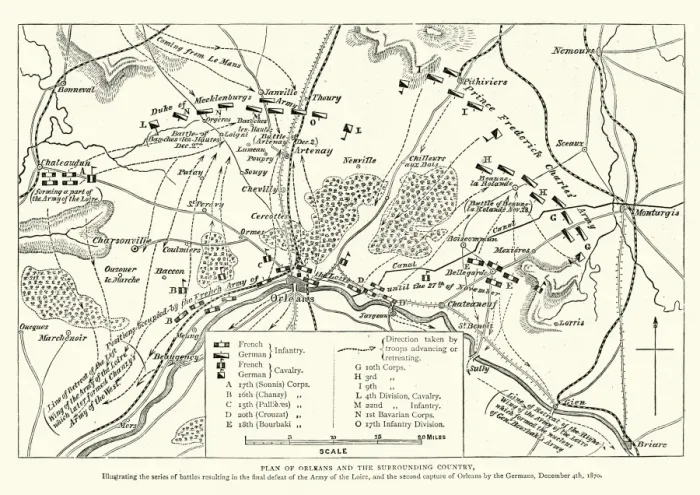 Framed Print : Franco Prussian War Battle plan of Siege of Orleans