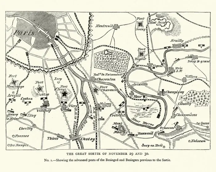 Framed Print : Franco Prussian War Battle plan of Siege of Paris