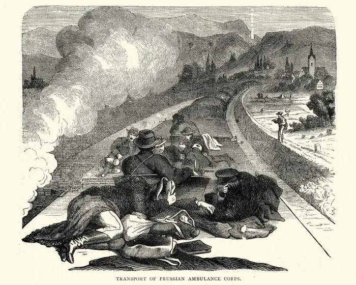 Framed Print : Franco Prussian War Soldiers riding on roof of train