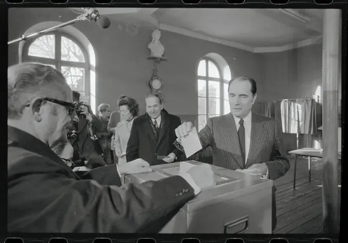 Framed Print : Francois Mitterrand Casting a Ballot