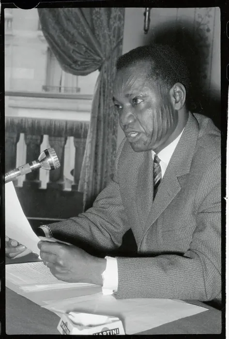 Framed Print : Francois Tombalbaye Holding a Document at News Conference Framed Print : Francois Tombalbaye Holding a Document at News Conference