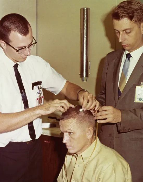 Framed Print : Frank Borman Having Head Examined Framed Print : Frank Borman Having Head Examined