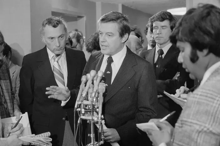 Framed Print : Frank Church Talking to Reporters Framed Print : Frank Church Talking to Reporters