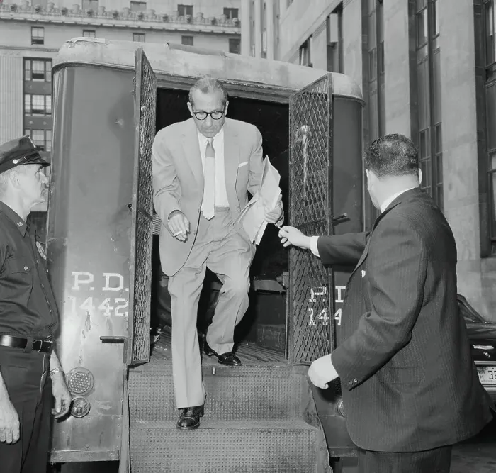 Framed Print : Frank Costello Exiting a Police Van Framed Print : Frank Costello Exiting a Police Van