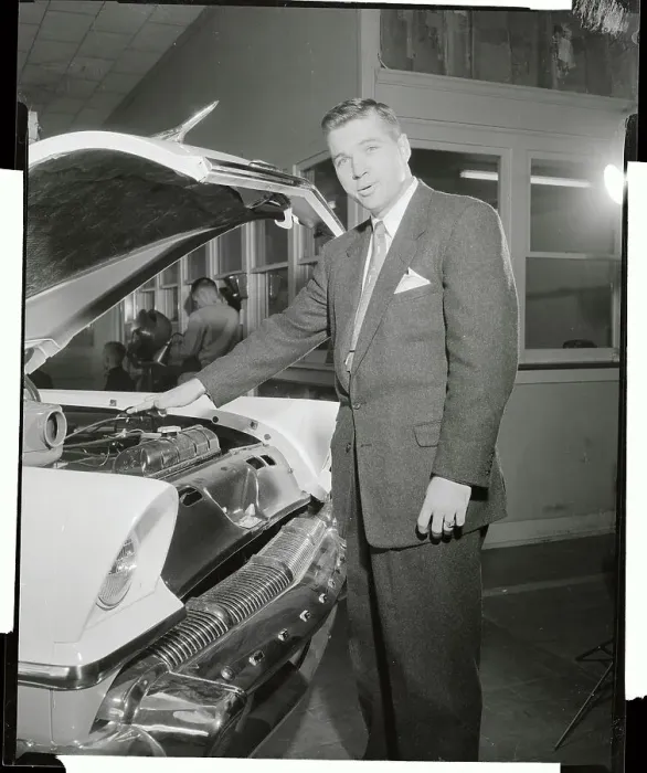 Framed Print : Frank House Standing Near Car with Opened Hood Framed Print : Frank House Standing Near Car with Opened Hood