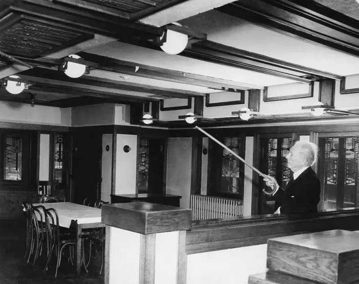 Framed Print : Frank Lloyd Wright Points Out Features Framed Print : Frank Lloyd Wright Points Out Features