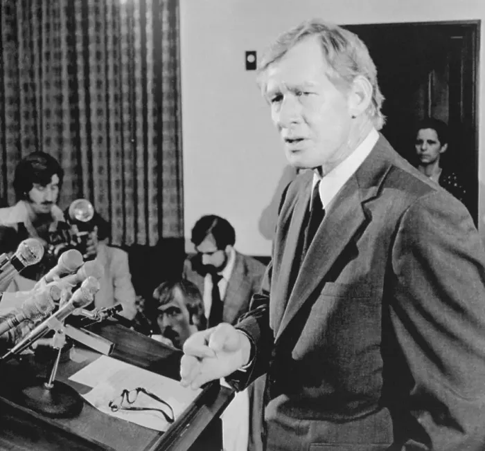 Framed Print : Frank M. Johnson Speaking to Reporters