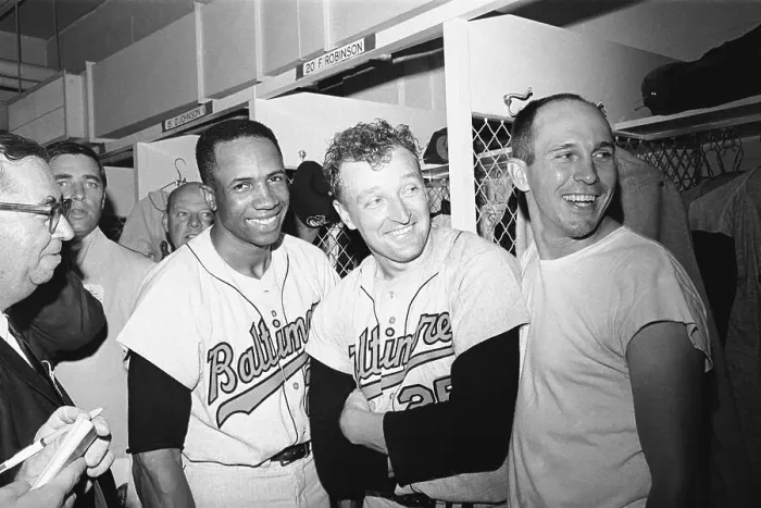 Framed Print : Frank Robinson with Teammates in Locker Room Framed Print : Frank Robinson with Teammates in Locker Room