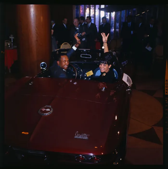 Framed Print : Frank Robinson and His Wife Waving from Corvette Framed Print : Frank Robinson and His Wife Waving from Corvette