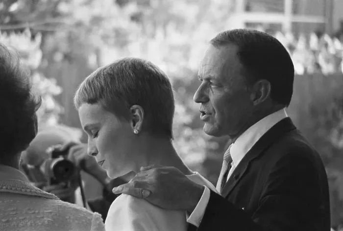Framed Print : Frank Sinatra Embracing Mia Farrow